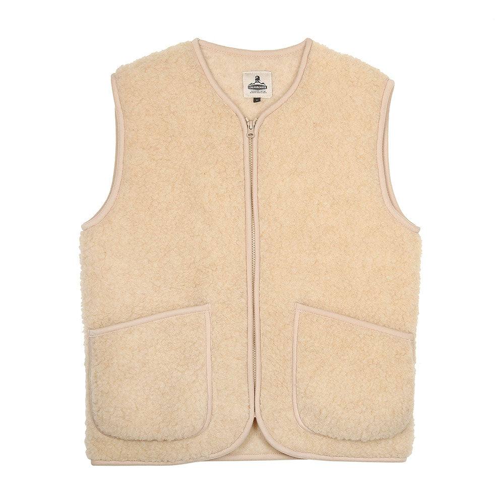 Veste sans manches Pepitko Coldbreaker en laine bouclée beige, vue principale