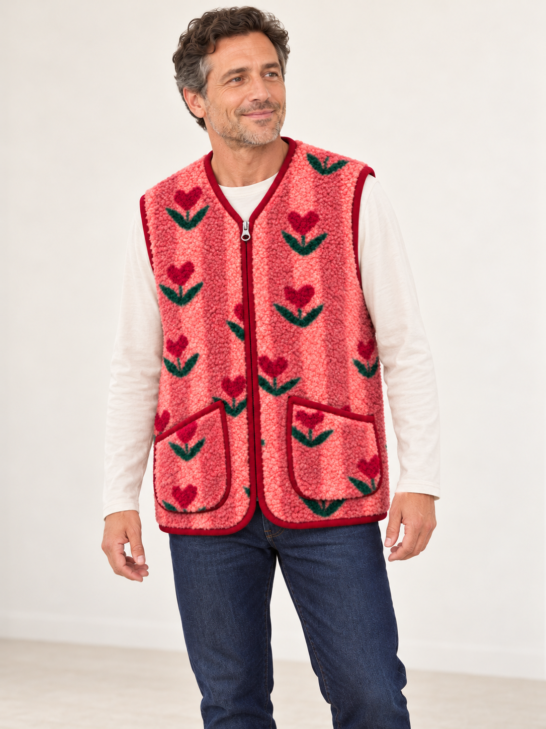 Veste sans manches Pepitko Coldbreaker rose motif tulipes, troisième vue