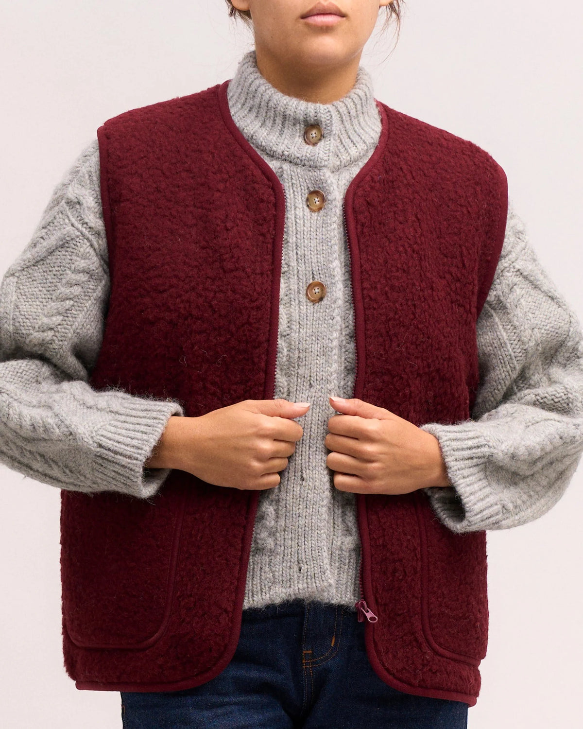 Veste sans manches Pepitko Coldbreaker laine bouclée Cherry Liqueur, sixième vue