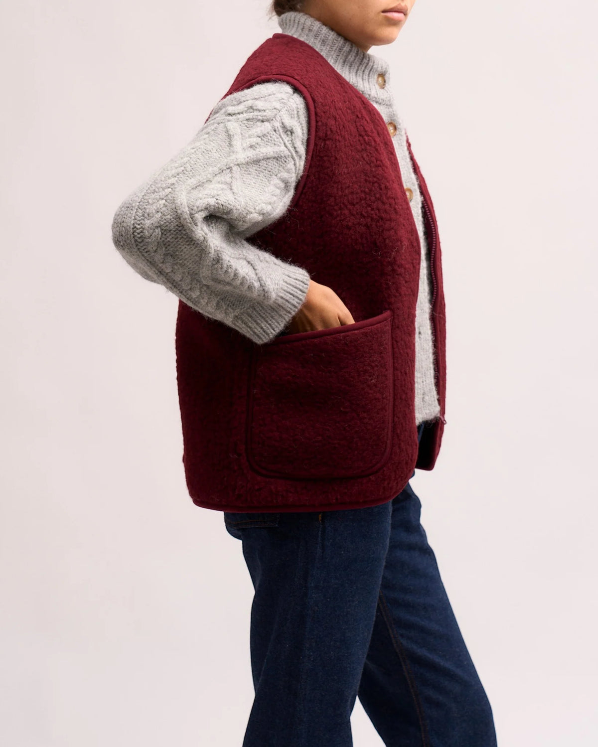 Veste sans manches Pepitko Coldbreaker laine bouclée Cherry Liqueur, huitième vue