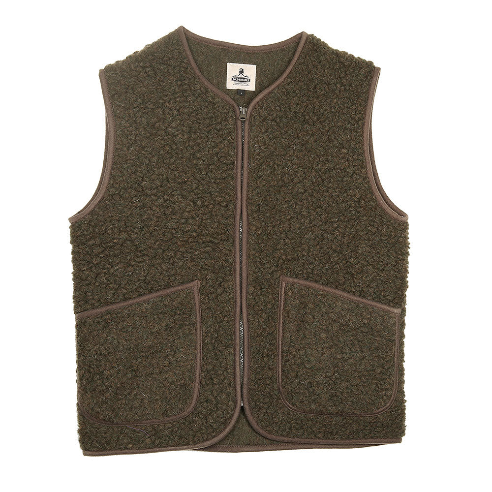 Veste sans manches Pepitko Coldbreaker en laine bouclée vert kaki, vue principale