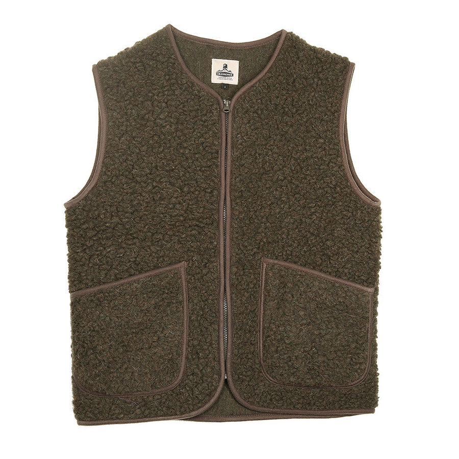 Veste sans manches Pepitko Coldbreaker en laine bouclée vert kaki, vue principale