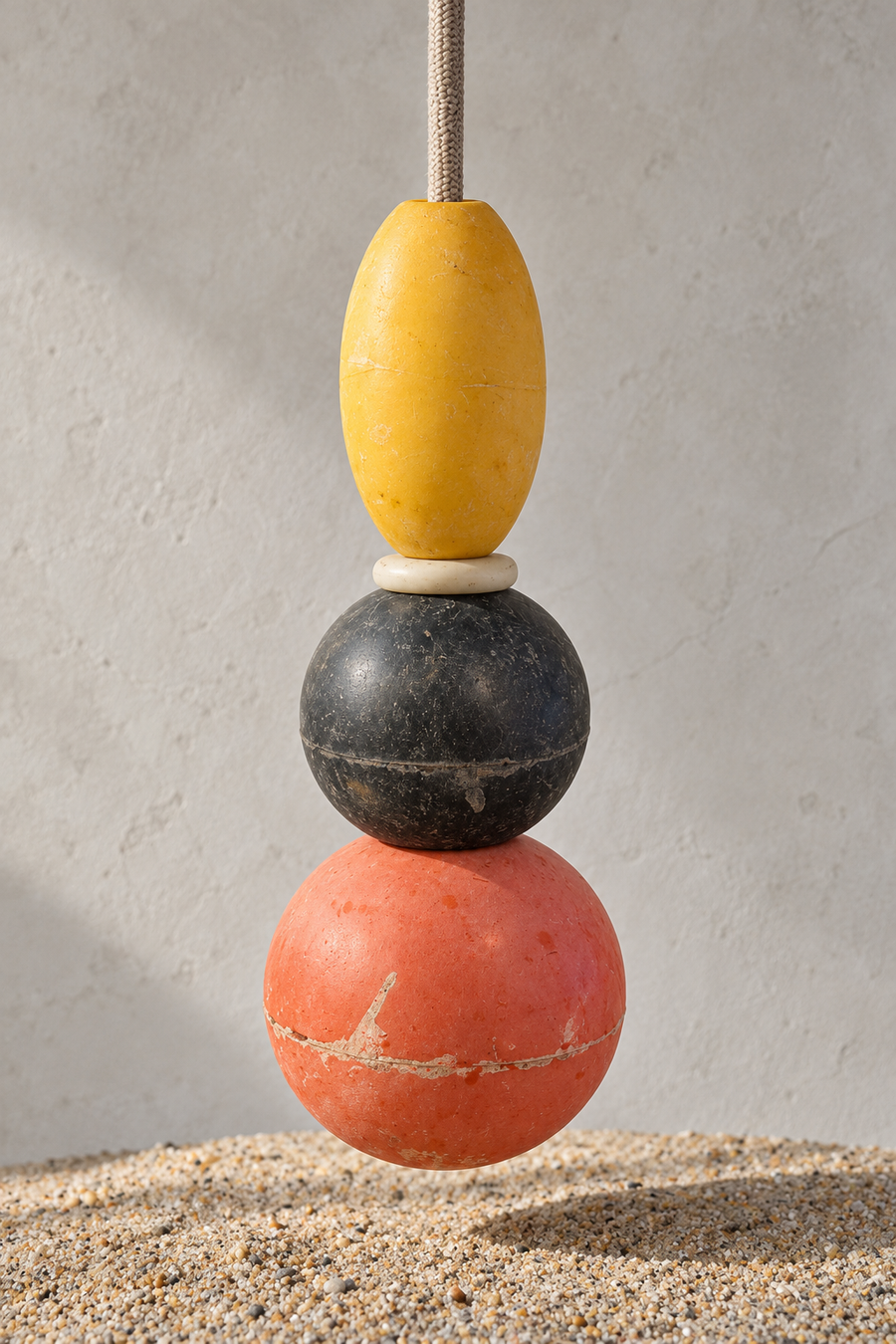 Lampe totem Dérive en flotteurs de pêche jaune noir orange, vue principale