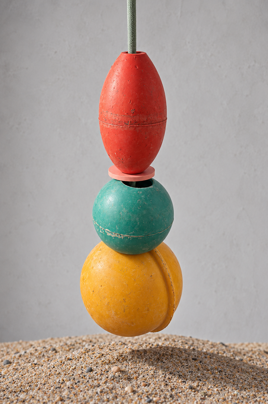 Lampe totem Dérive en flotteurs de pêche rouge vert jaune, vue principale