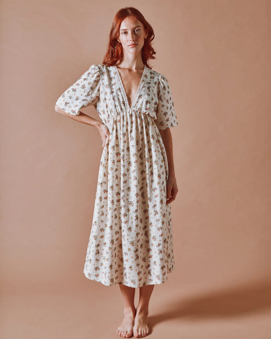 EMILE ET IDA - ROBE LONGUE À FLEURS FEMME COL V DENTELLE DOVARY FORSYTHIA