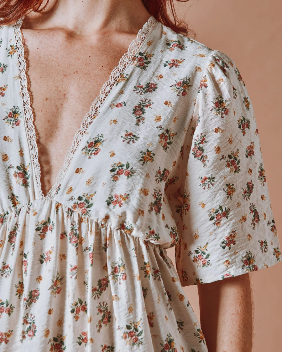 EMILE ET IDA - ROBE LONGUE À FLEURS FEMME COL V DENTELLE DOVARY FORSYTHIA