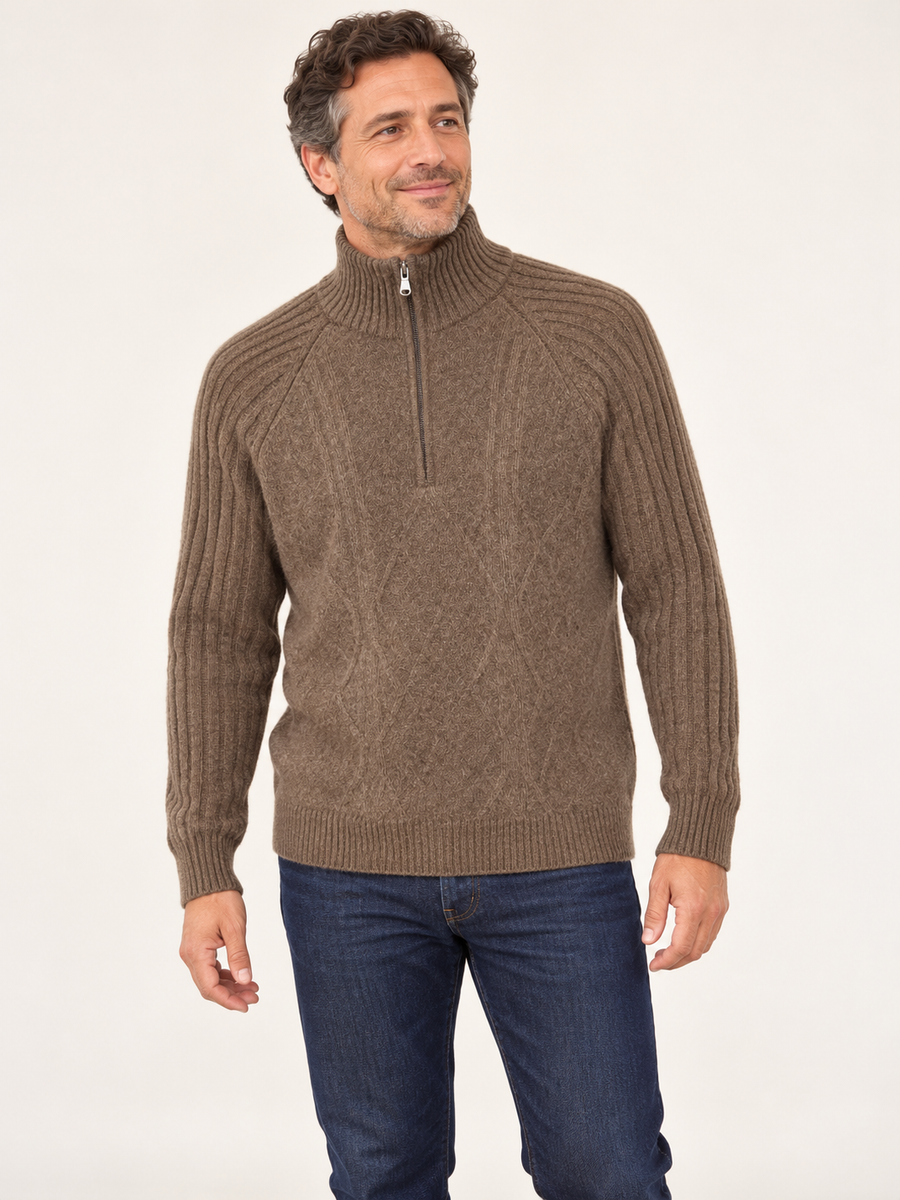 Pull camionneur homme Esthème en cachemire coloris moka, deuxième vue