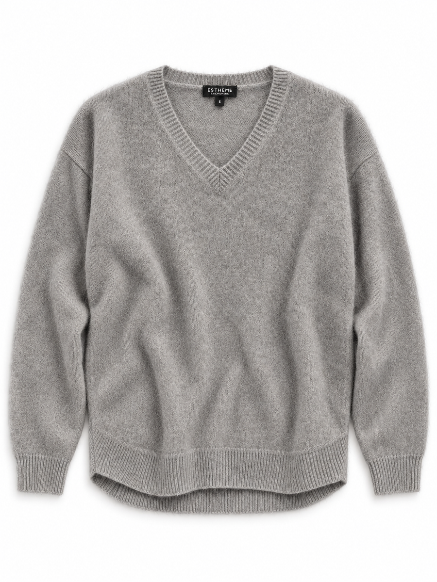 Pull col V bas arrondi Esthème raccoon coloris hibou, vue principale