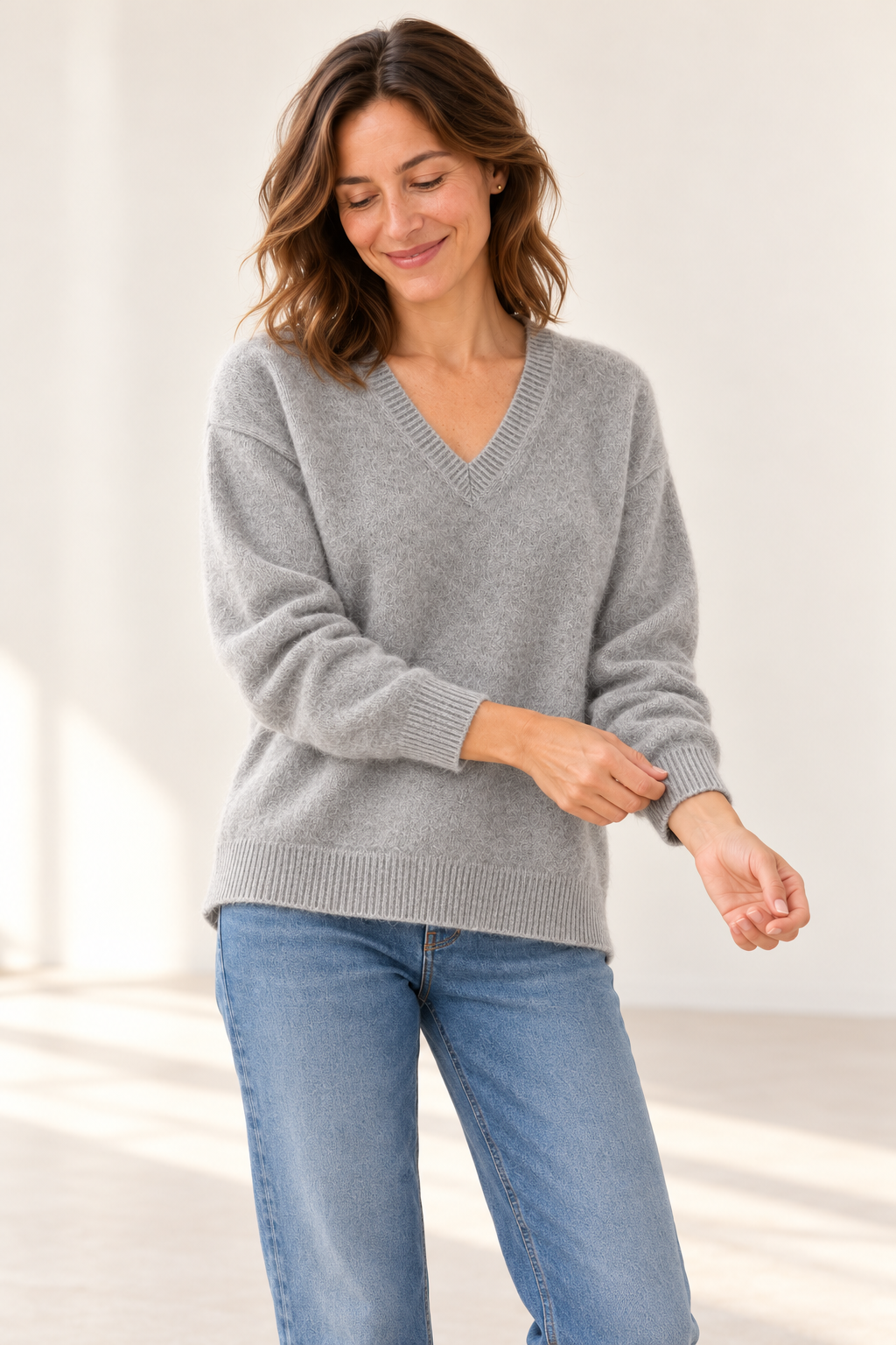 Pull col V bas arrondi Esthème raccoon coloris hibou, quatrième vue