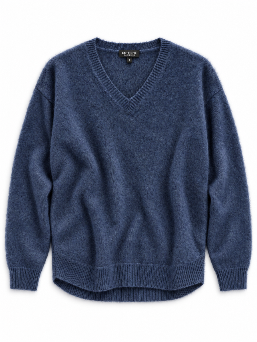 Pull col V bas arrondi Esthème raccoon coloris nuit, vue principale