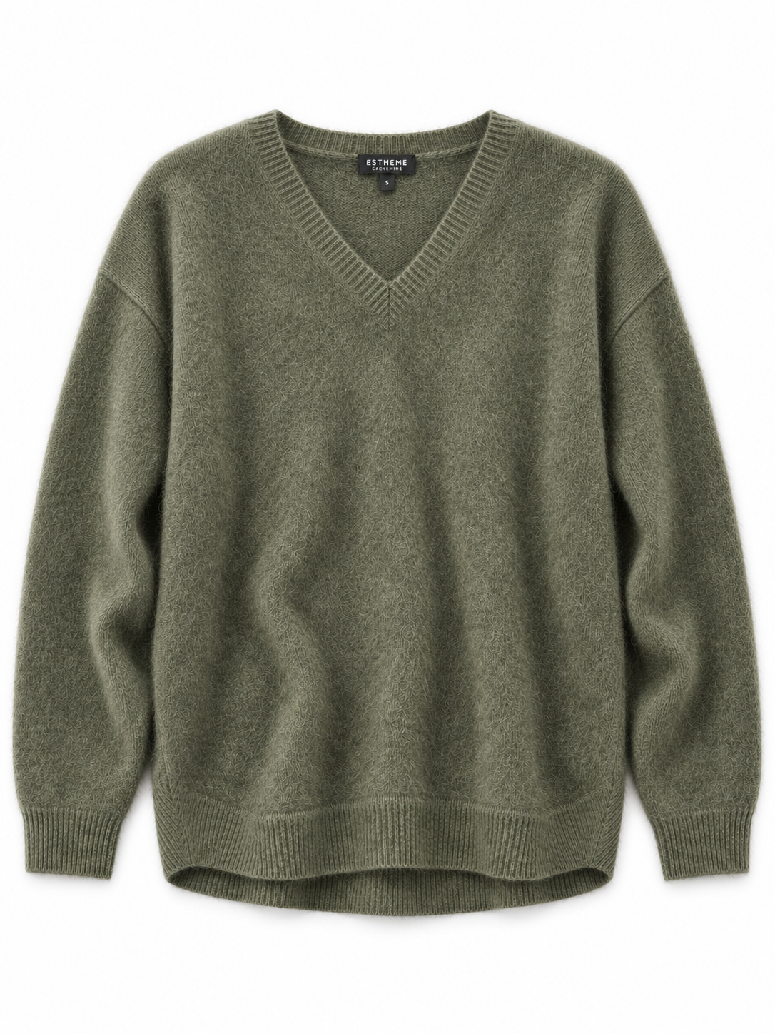 Pull col V bas arrondi Esthème raccoon coloris végétal, vue principale