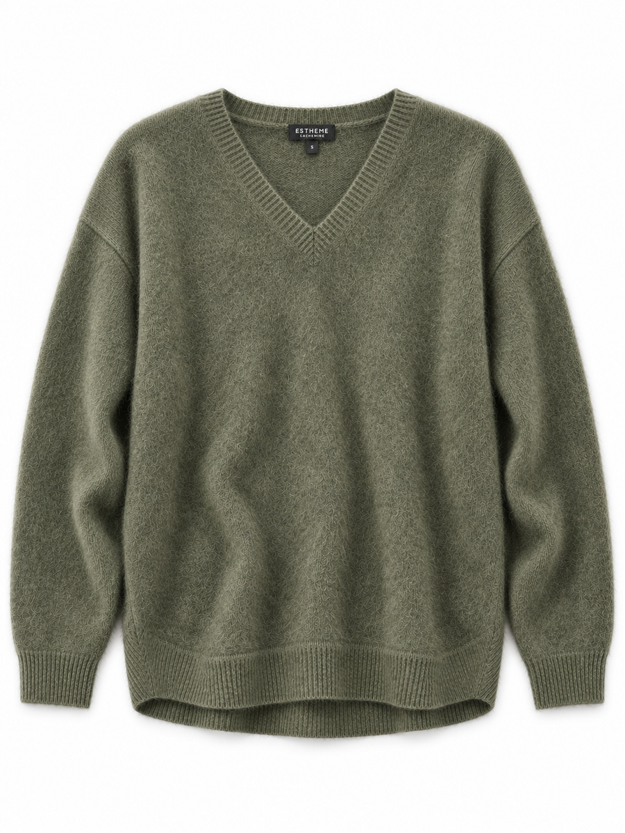 Pull col V bas arrondi Esthème raccoon coloris végétal, vue principale