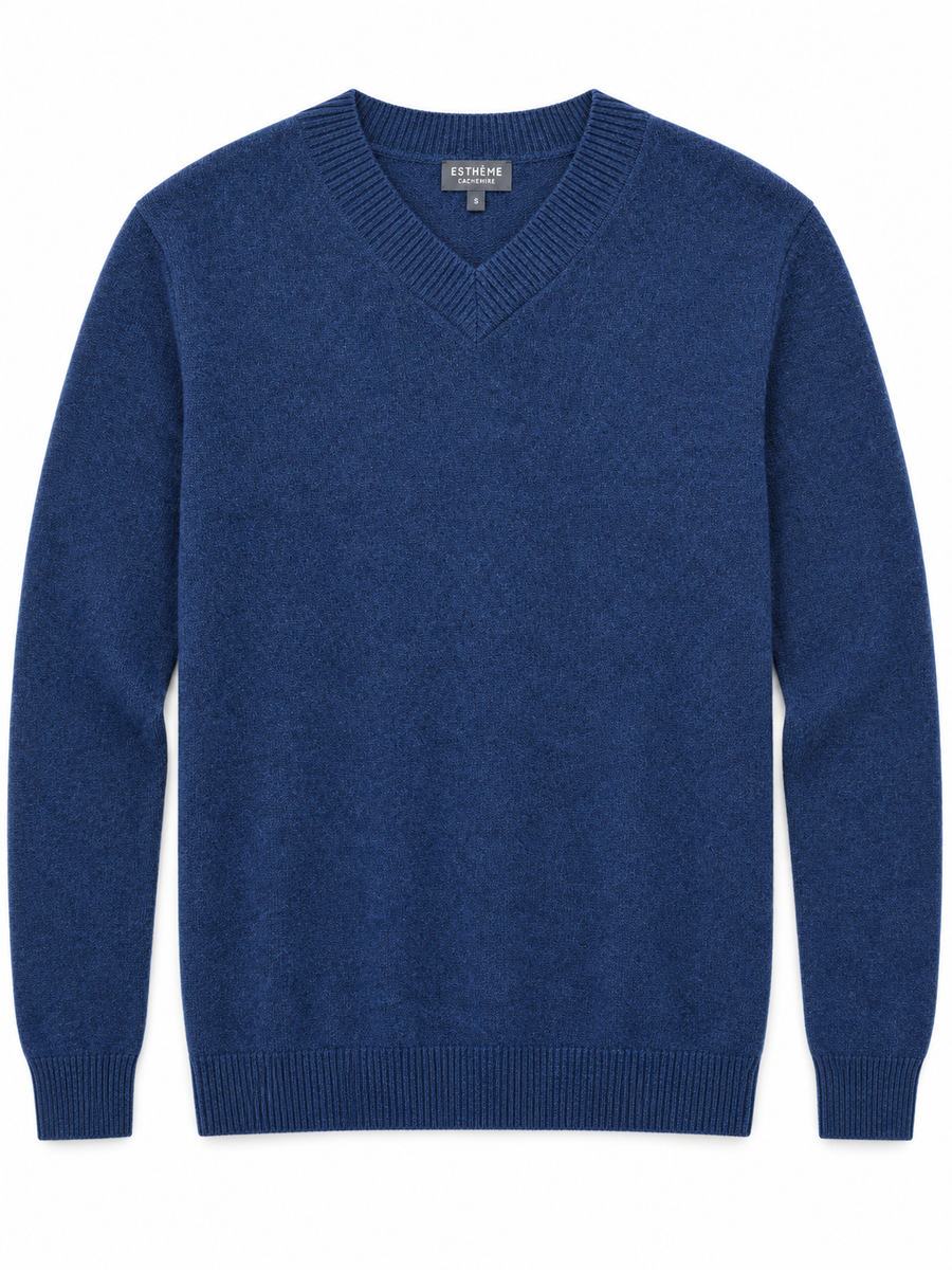 Pull col V homme Esthème en cachemire ink chiné, vue principale