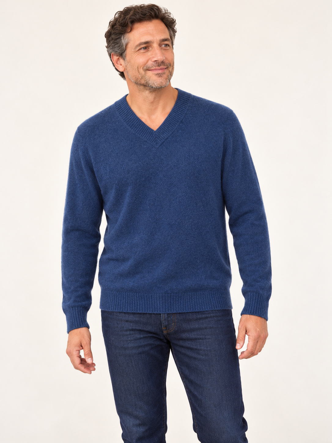 Pull col V homme Esthème en cachemire ink chiné, deuxième vue