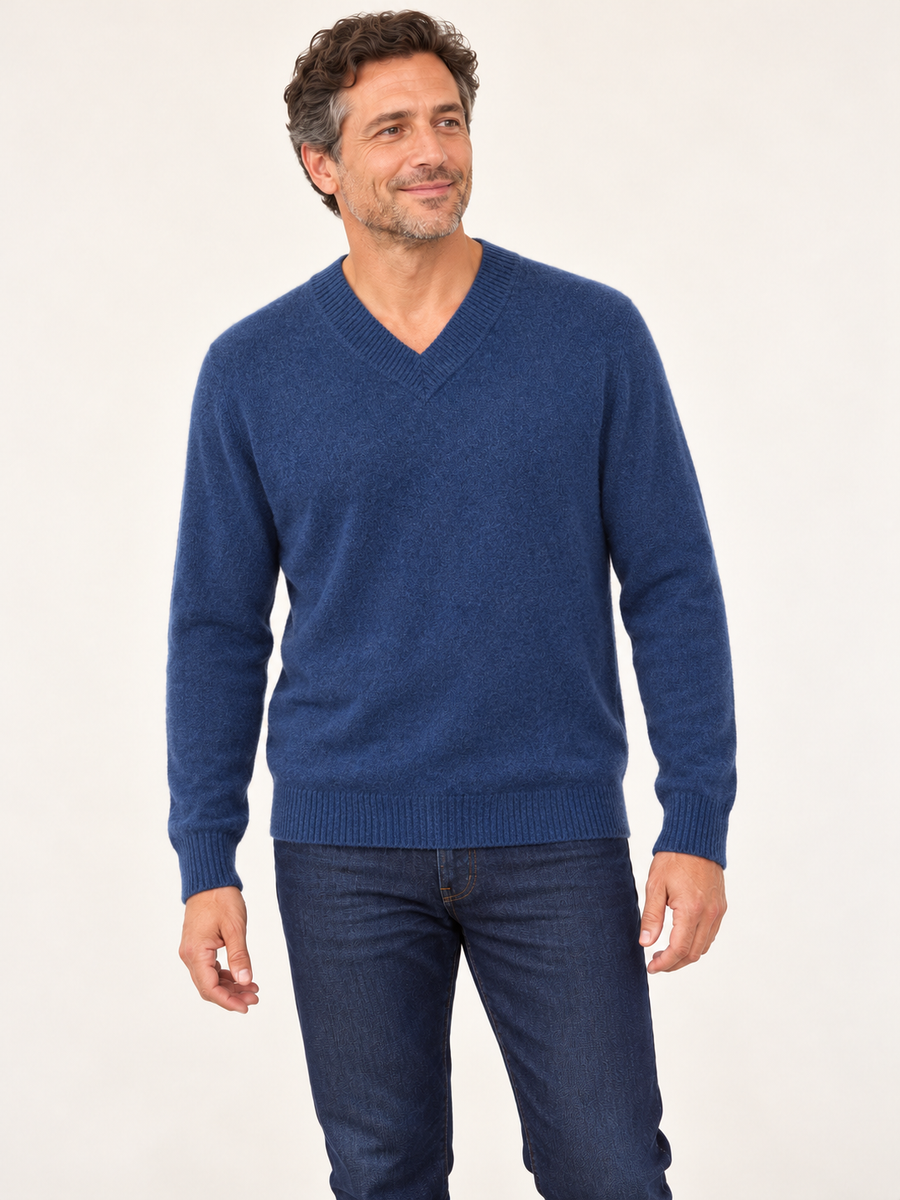 Pull col V homme Esthème en cachemire ink chiné, deuxième vue