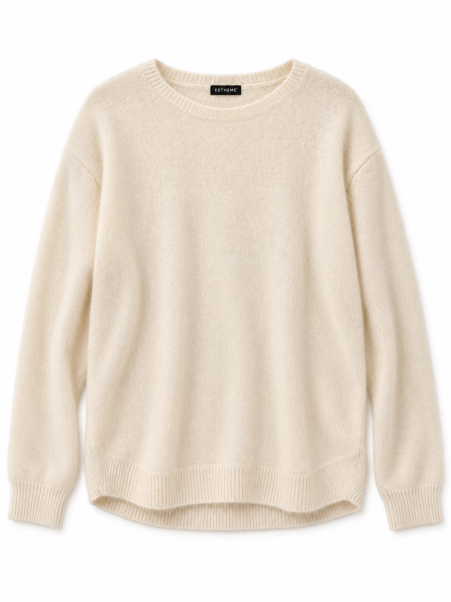 Pull ras de cou femme Esthème raccoon coloris crème, vue principale