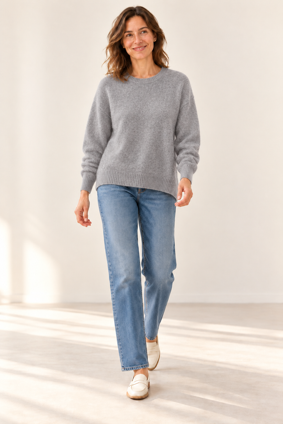 Pull ras de cou femme Esthème raccoon coloris hibou, deuxième vue