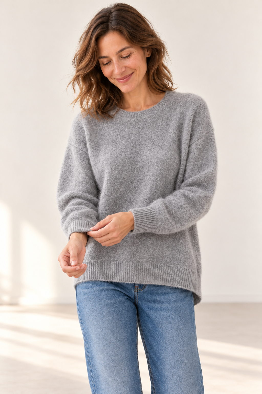 Pull ras de cou femme Esthème raccoon coloris hibou, quatrième vue