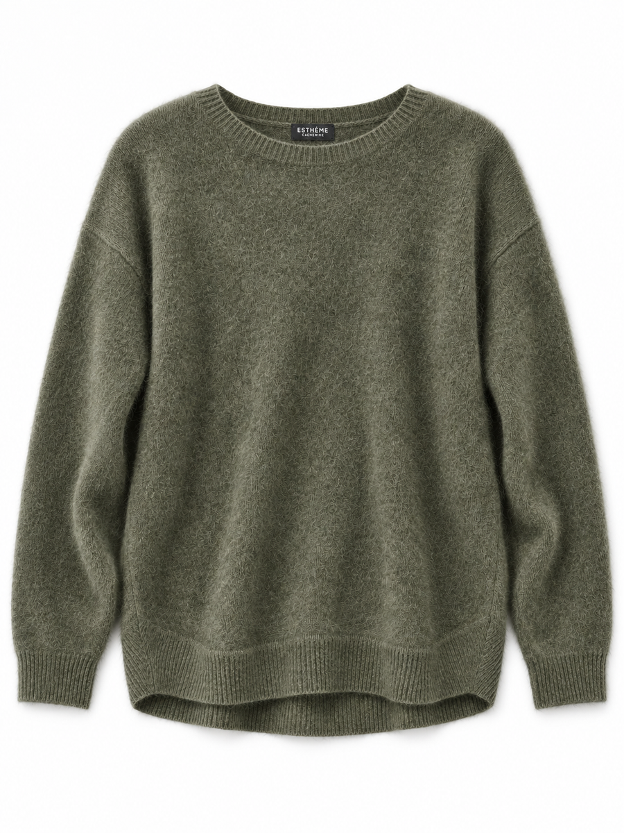 Pull ras de cou femme Esthème raccoon coloris végétal, vue principale