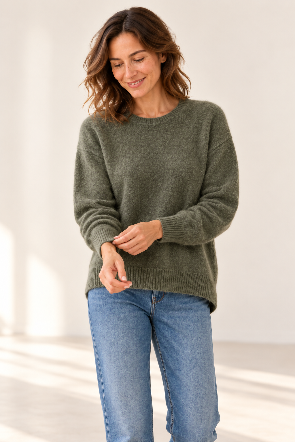 Pull ras de cou femme Esthème raccoon coloris végétal, deuxième vue
