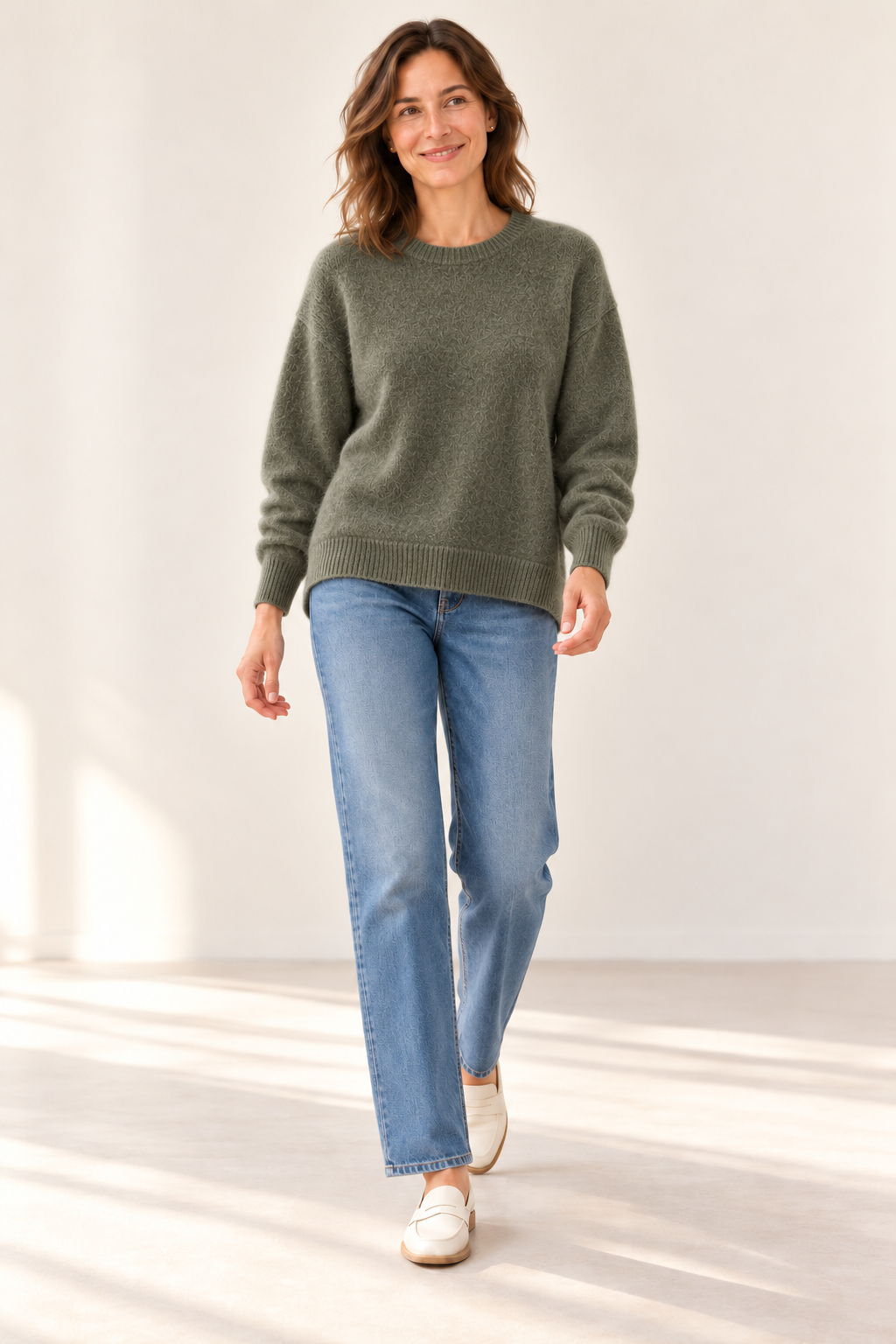 Pull ras de cou femme Esthème raccoon coloris végétal, quatrième vue