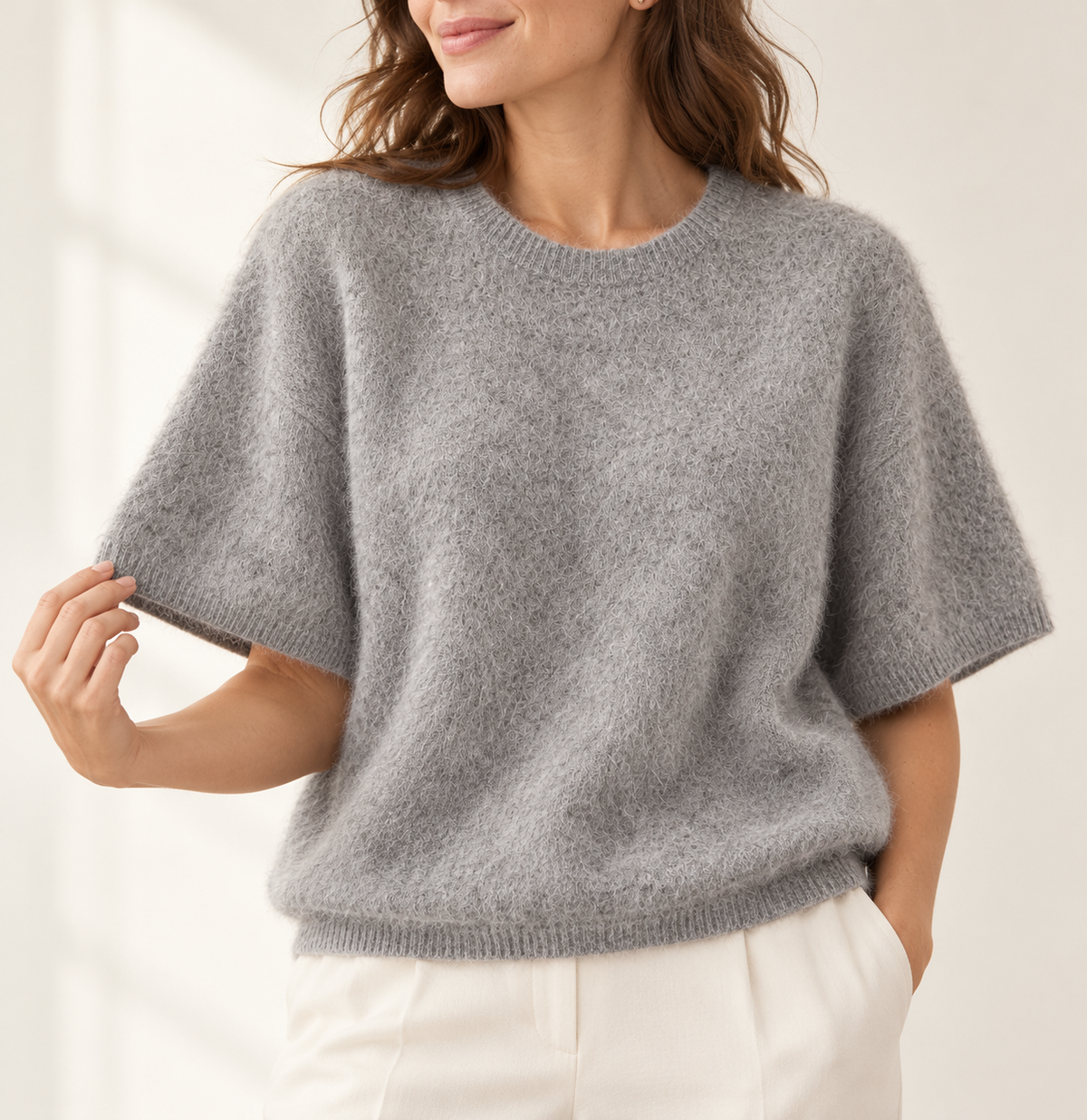 Pull ras de cou manches courtes Esthème coloris hibou, troisième vue
