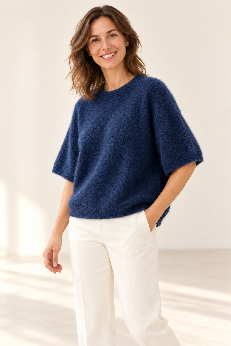 Pull ras de cou manches courtes Esthème coloris nuit, deuxième vue