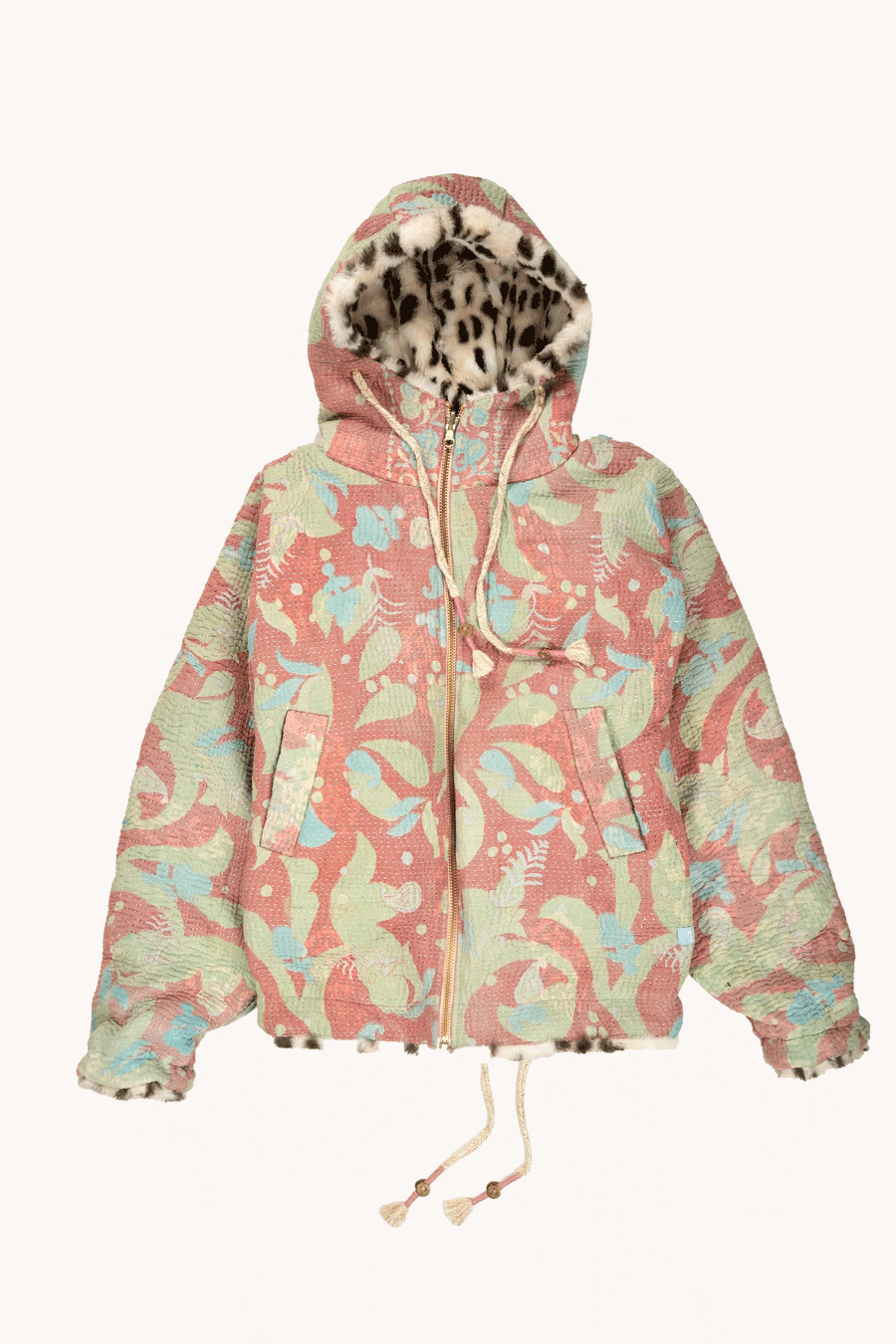 L’ÎLE BLEUE - MANTEAU KANTHA FOURRÉ HOODIE