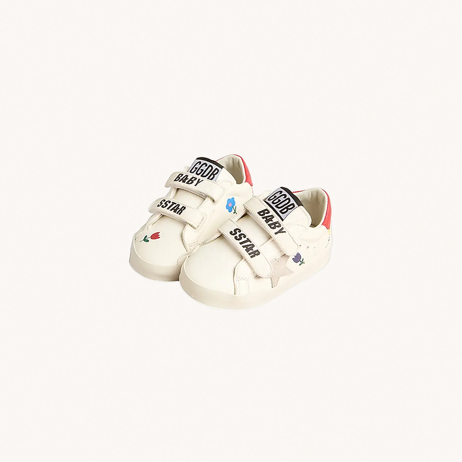 GOLDEN GOOSE - BABY SCHOOL NAPPA UPPER SUEDE WHITE TAUPE RED