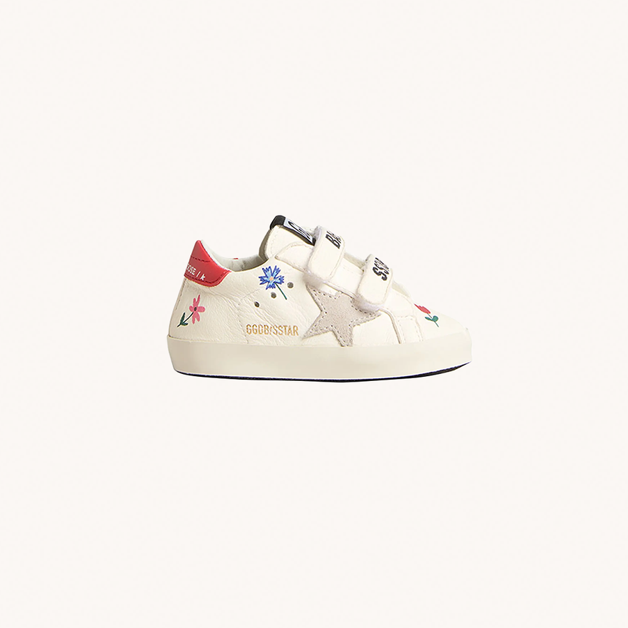 GOLDEN GOOSE - BABY SCHOOL NAPPA UPPER SUEDE WHITE TAUPE RED