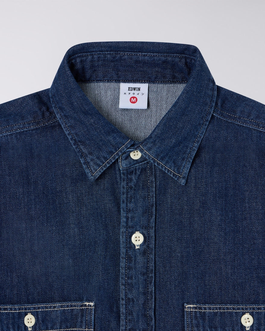 Chemise homme Edwin Work Shirt en denim blue dark used, deuxième vue