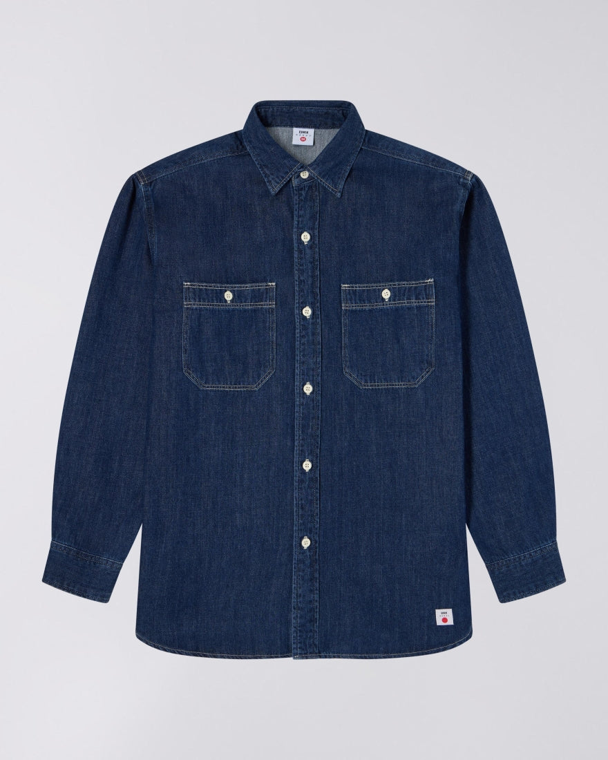 Chemise homme Edwin Work Shirt en denim blue dark used, vue principale