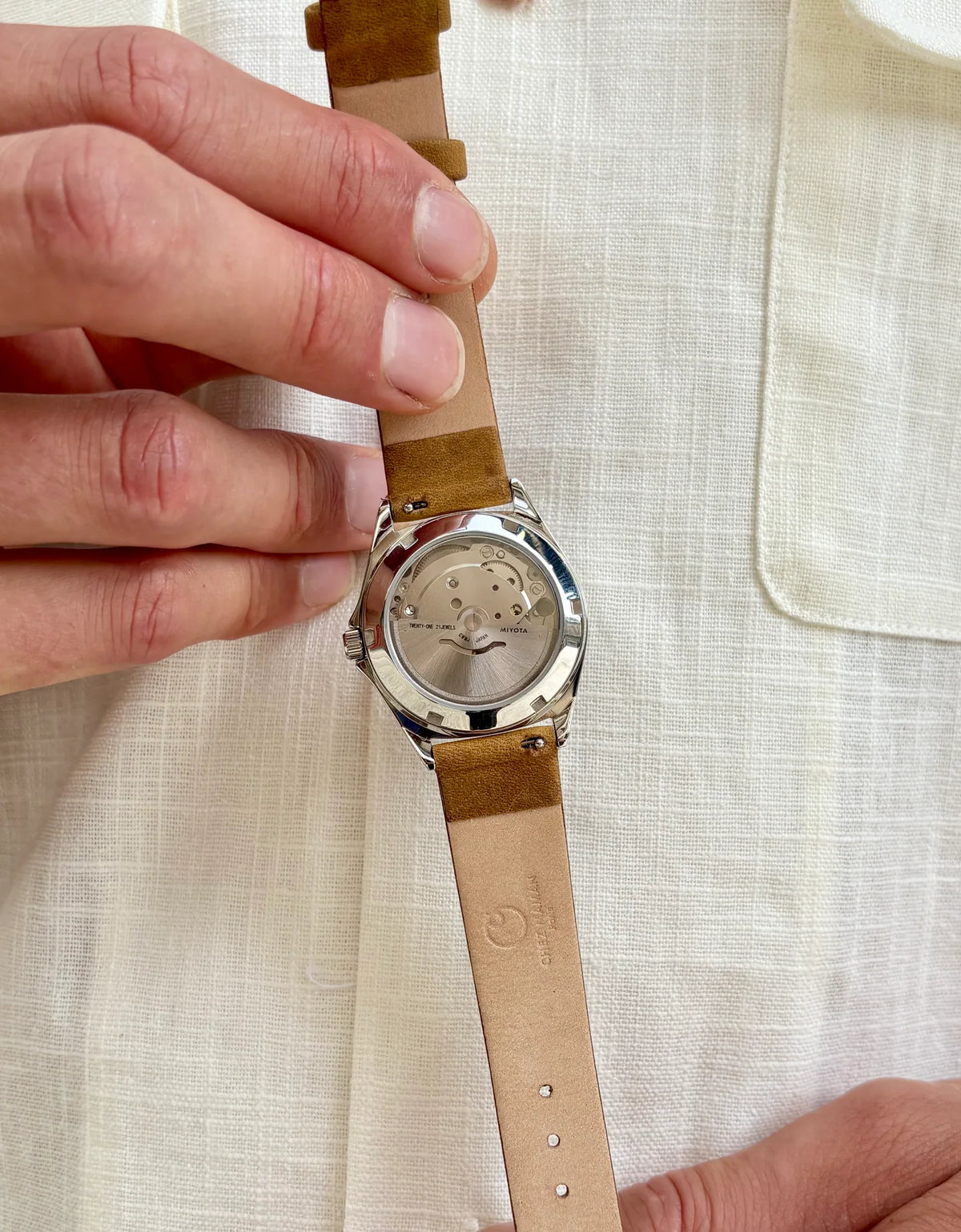 Montre Chez Maman Topanga Green Silver cuir tan, quatrième vue