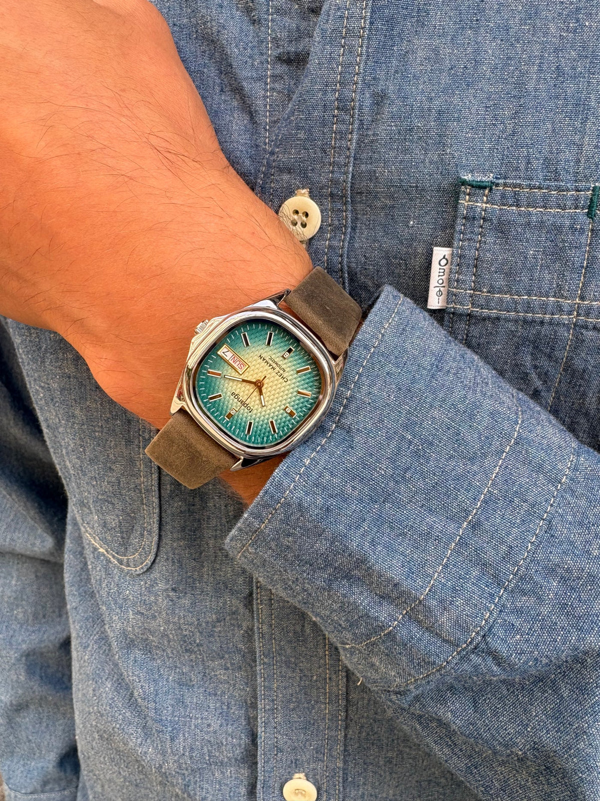 Montre Chez Maman Topanga Valley Blue cuir kaki, troisième vue