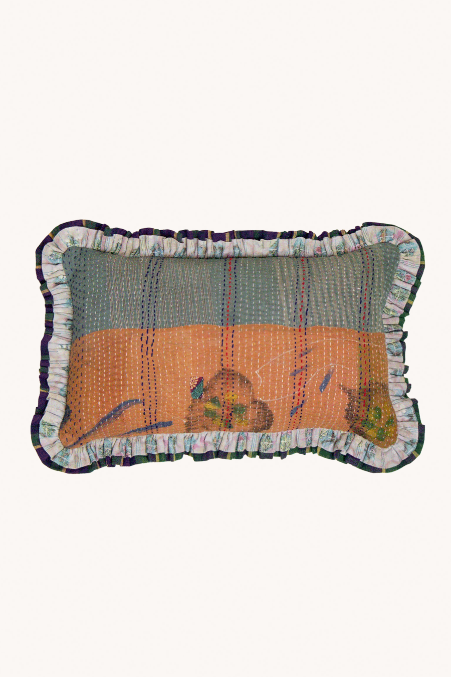 L'ÎLE BLEUE - Housse de Coussin Kantha Orange