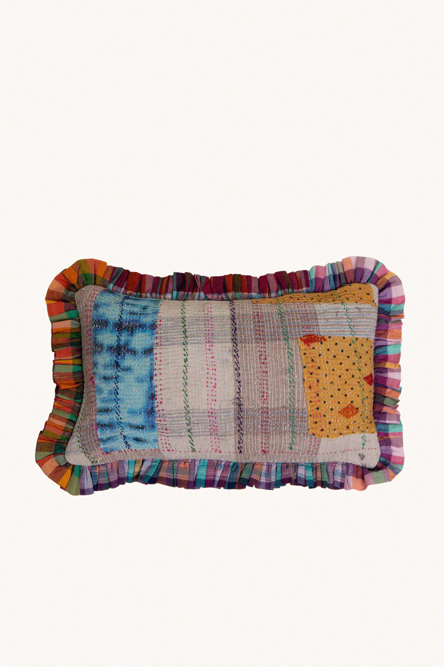 L'ÎLE BLEUE - Housse de Coussin Kantha Moutarde