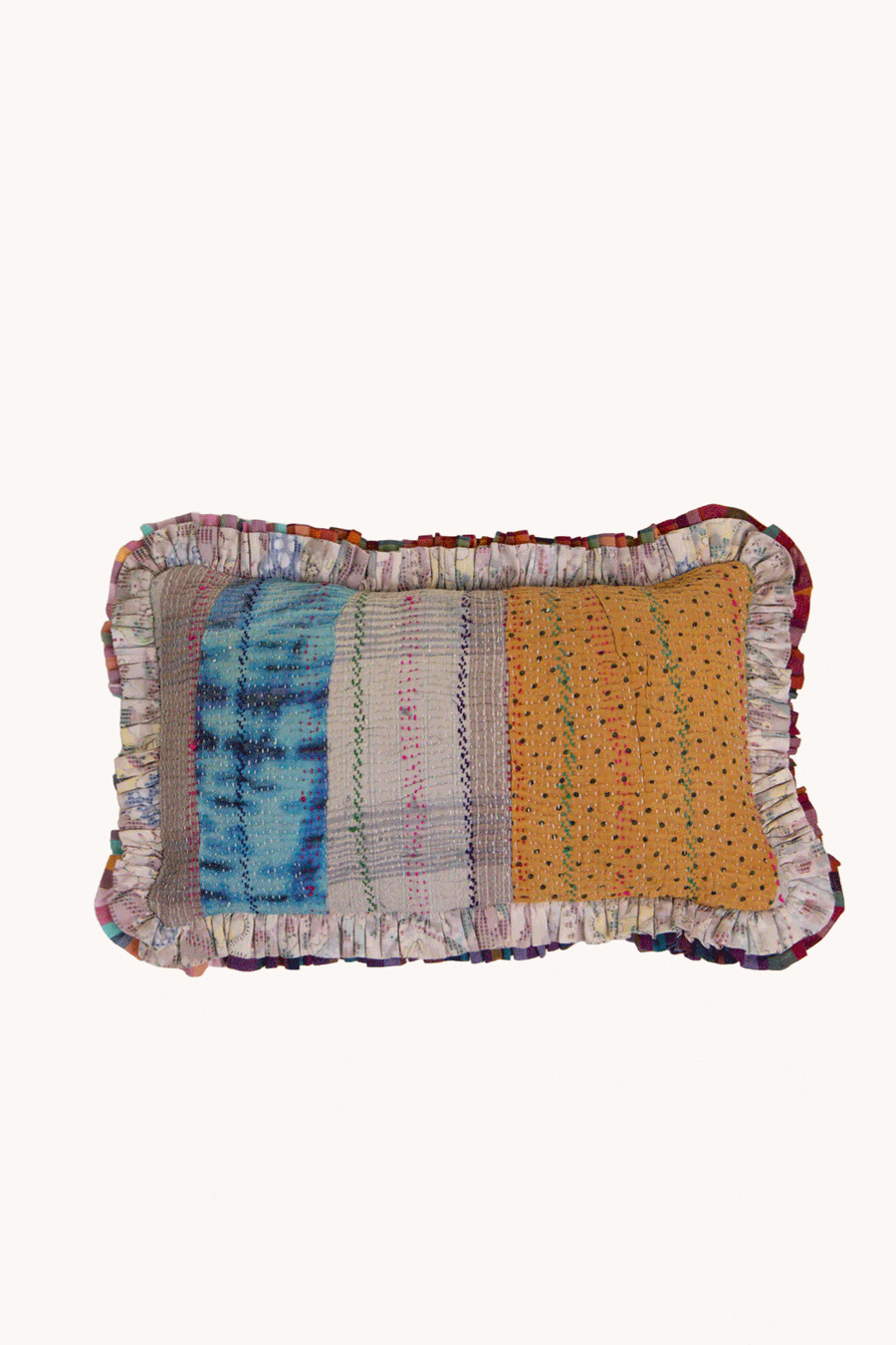 L'ÎLE BLEUE - Housse de Coussin Kantha Moutarde
