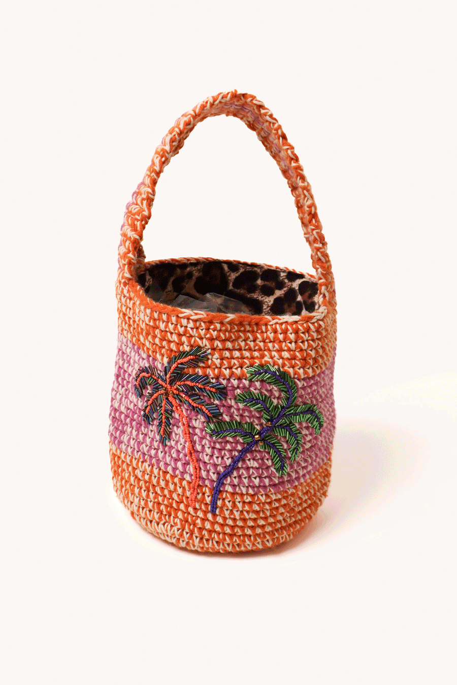 MAISON BADIGO - SAC À PALMIERS ET PERLES ORANGE ET ROSE