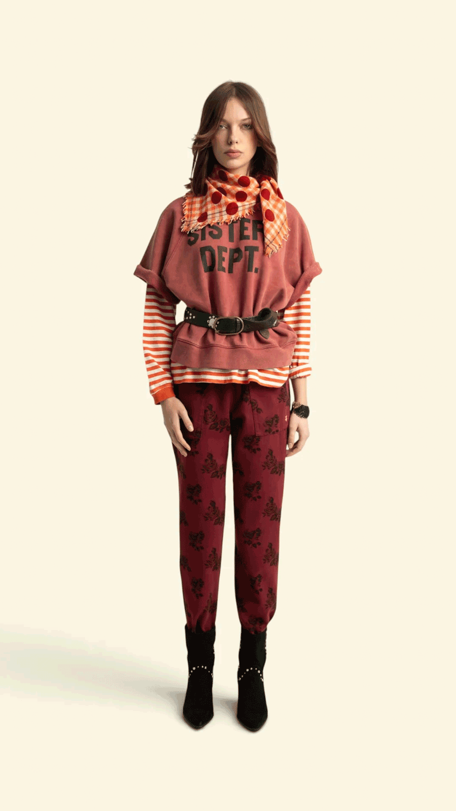 Pantalon Bordeaux À Fleurs Noires