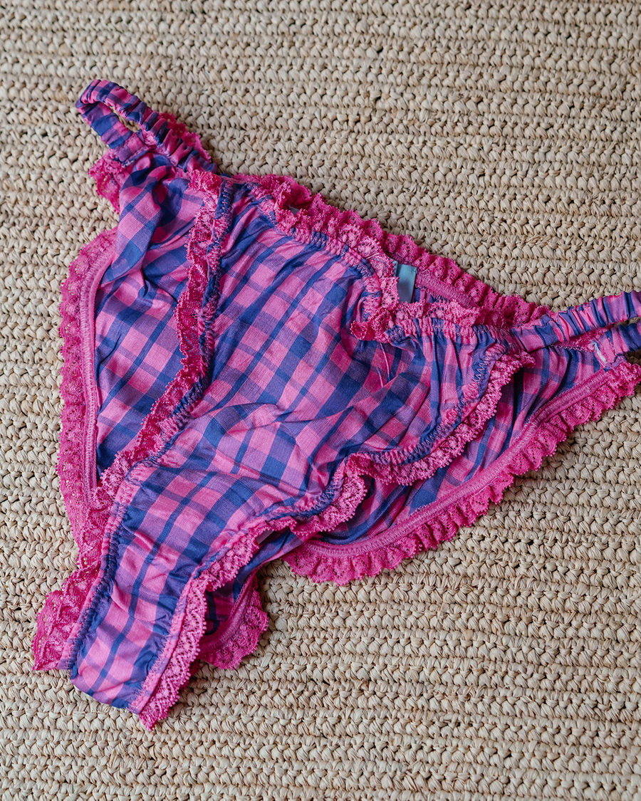 THE BLUE ISLAND - Fuchsia Gingham Silk Panties