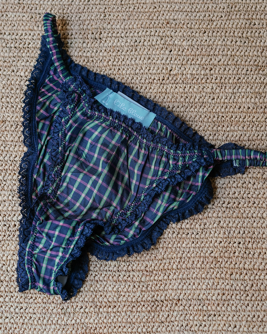 L'ÎLE BLEUE - Navy Gingham Silk Panties