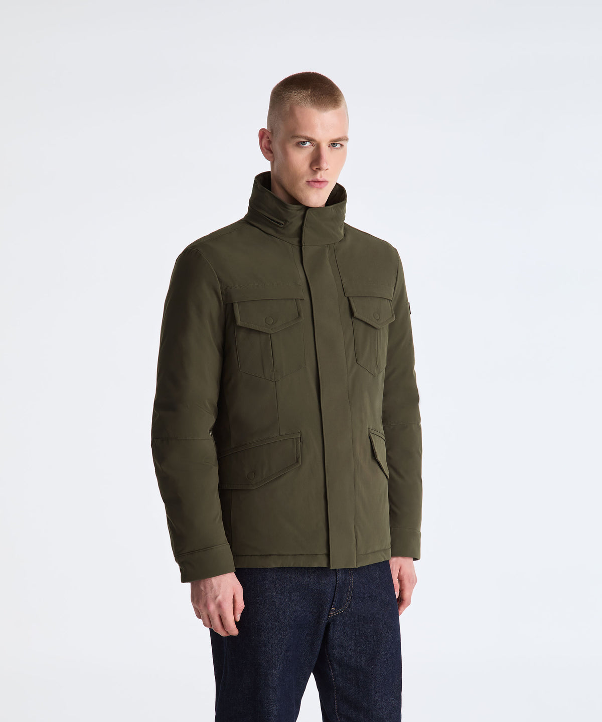 Veste Peuterey Stripes vert lierre en polyester recyclé vue 3/4