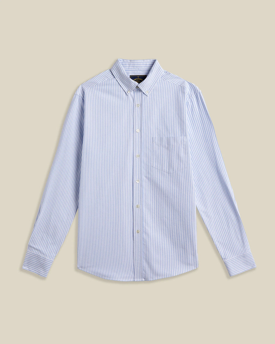 Chemise Oxford rayée Portuguese Flannel bleue vue de face