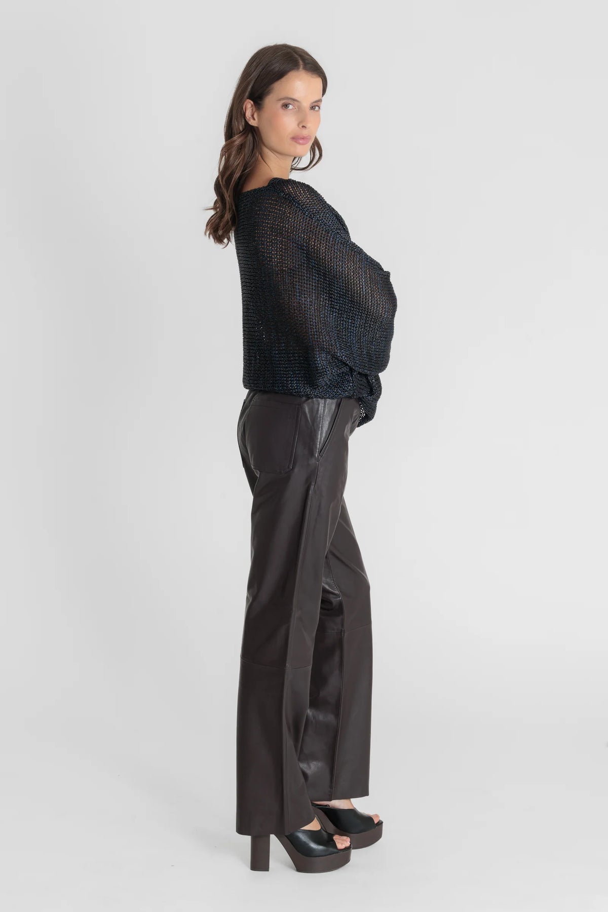 Pantalon femme en cuir Serge Pariente Eleonore brown, autre angle