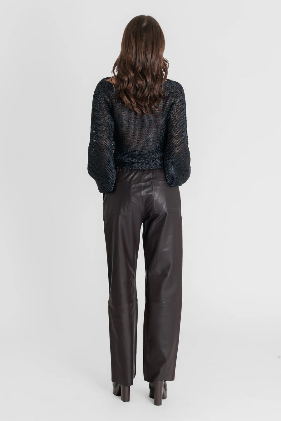 Pantalon femme en cuir Serge Pariente Eleonore brown, vue de détail