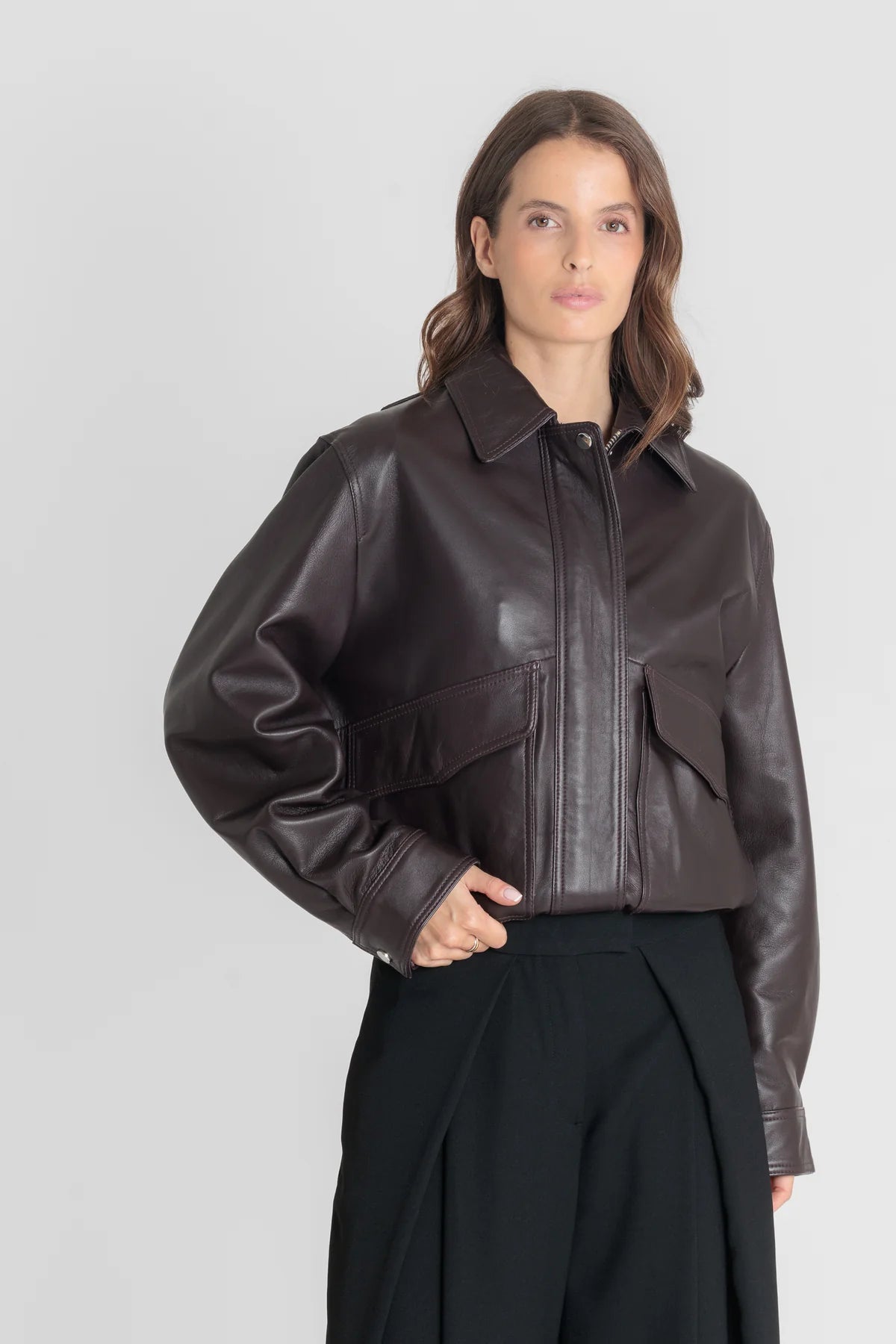 Blouson cuir femme REYNA Dark Wine vue de face