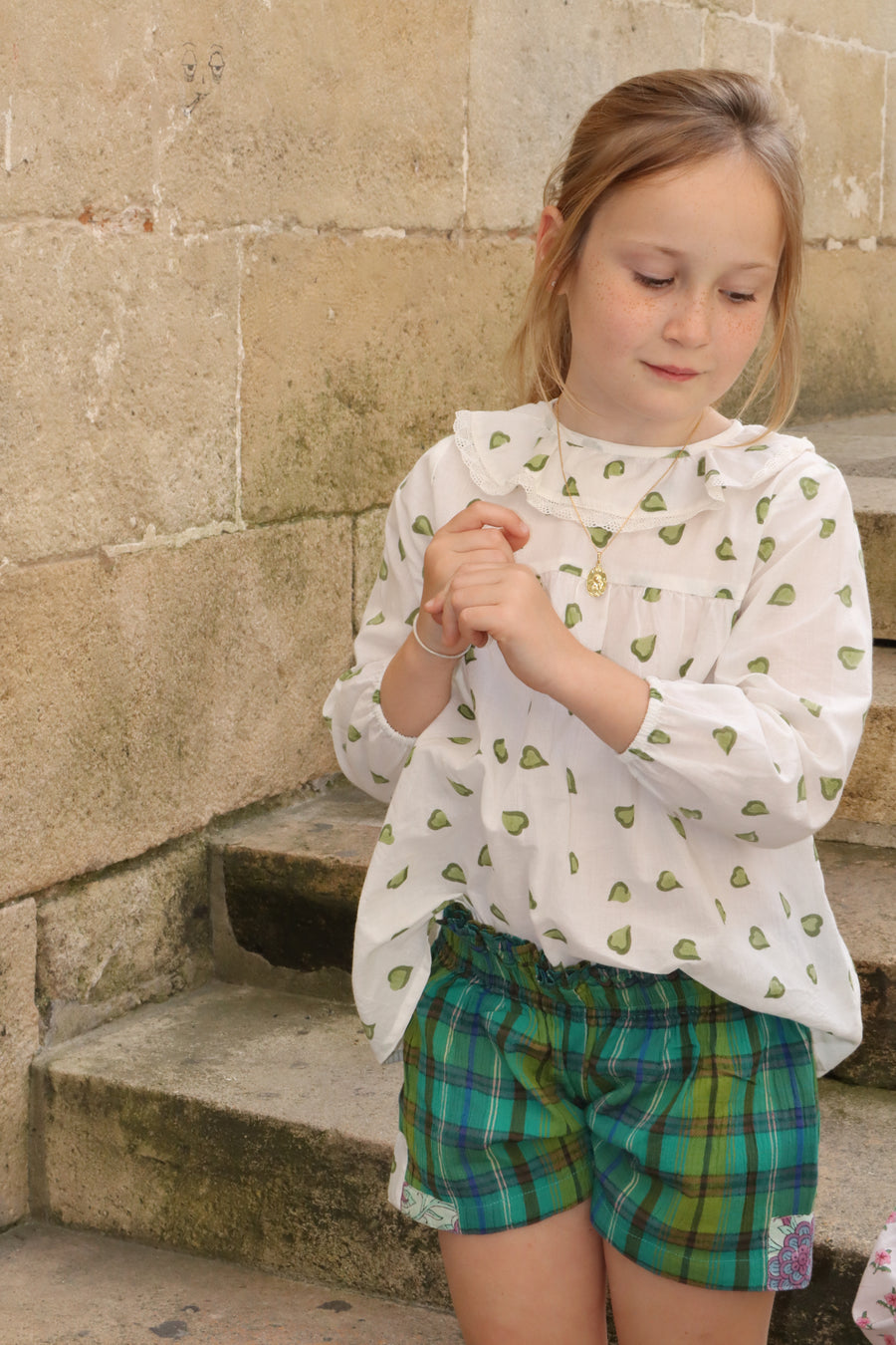 L'ÎLE BLEUE - SHORT POUR ENFANT STYLE TARTAN VERT