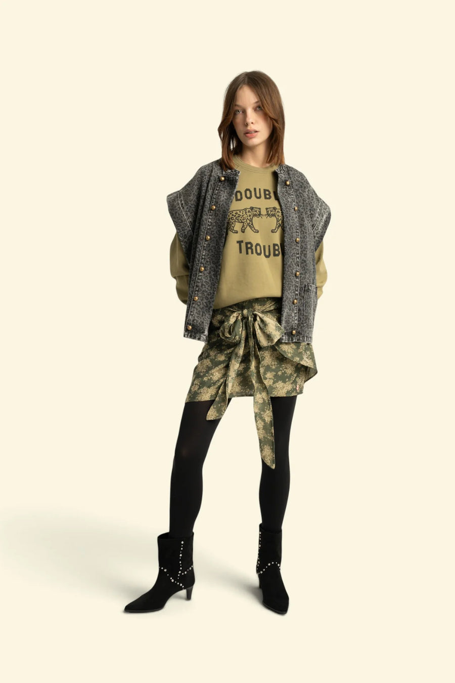 SISTERS DEPARTMENT - Sweat Femme Kaki Panthère