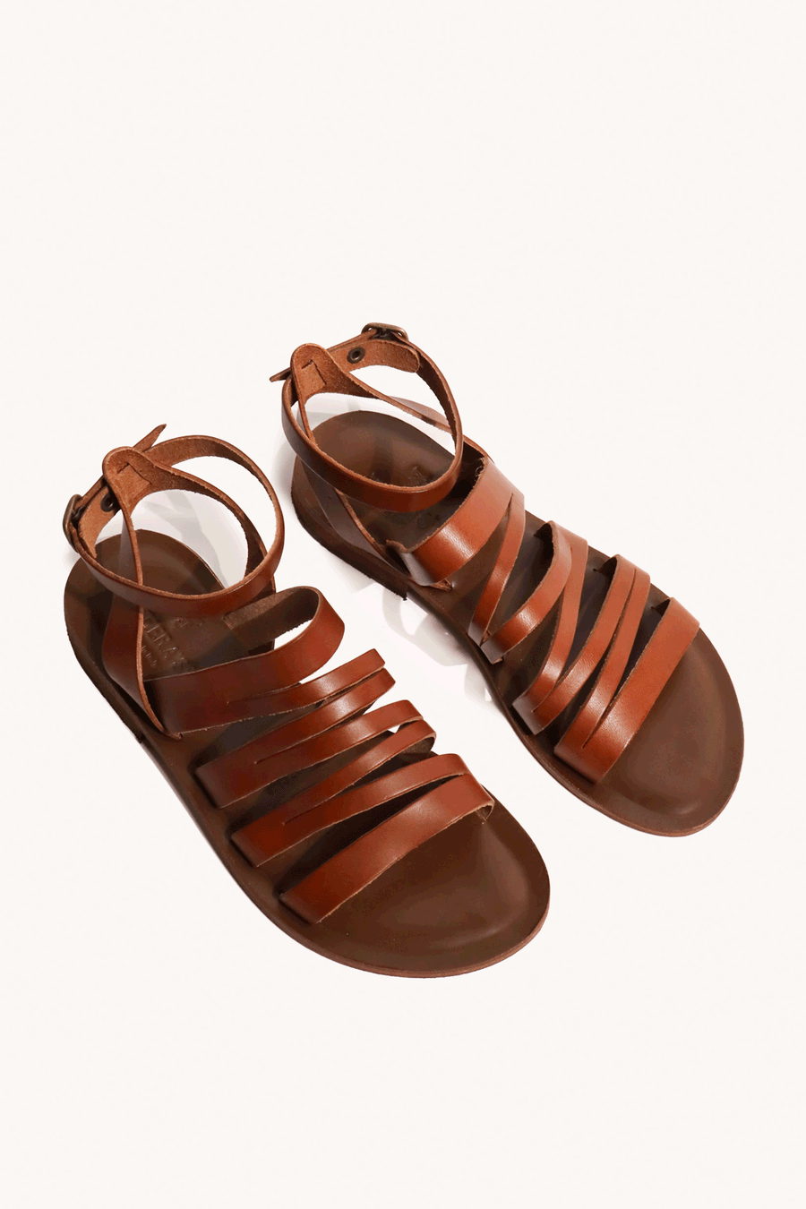 COGNAC COWHIDE LEATHER SANDALS