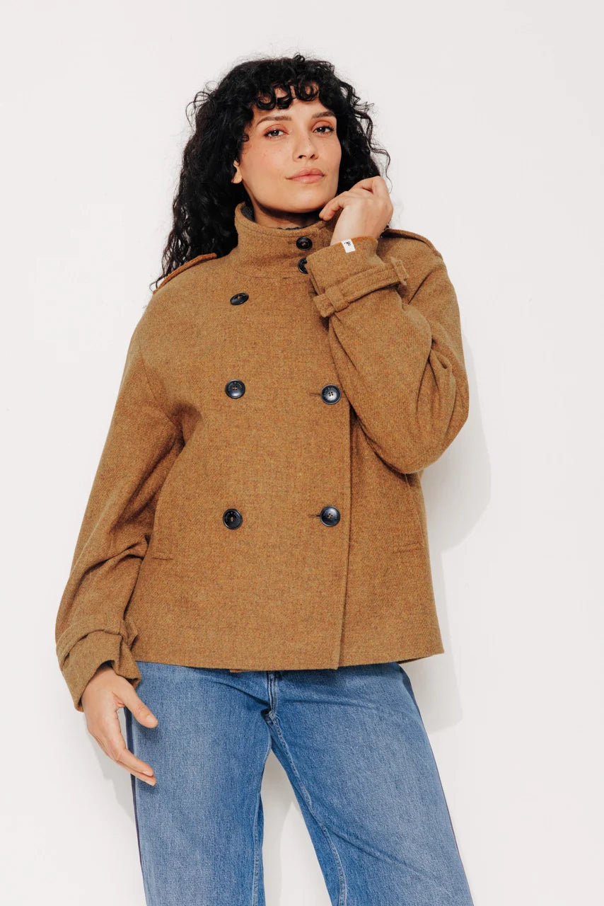 Manteau laine femme SOPHORA moutarde vue de face
